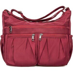 Women Red-l Nylon Water Resistant Anti Theft Travel Crossbody Shoulder Bag